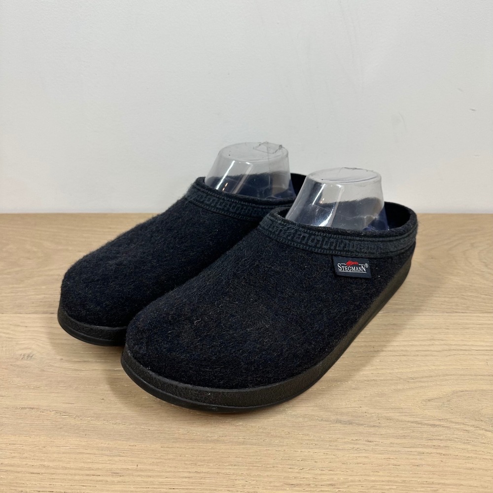 Stegmann Clogs Womens 11 Black Wool Felt Slip On Comfort House Slippers Mules